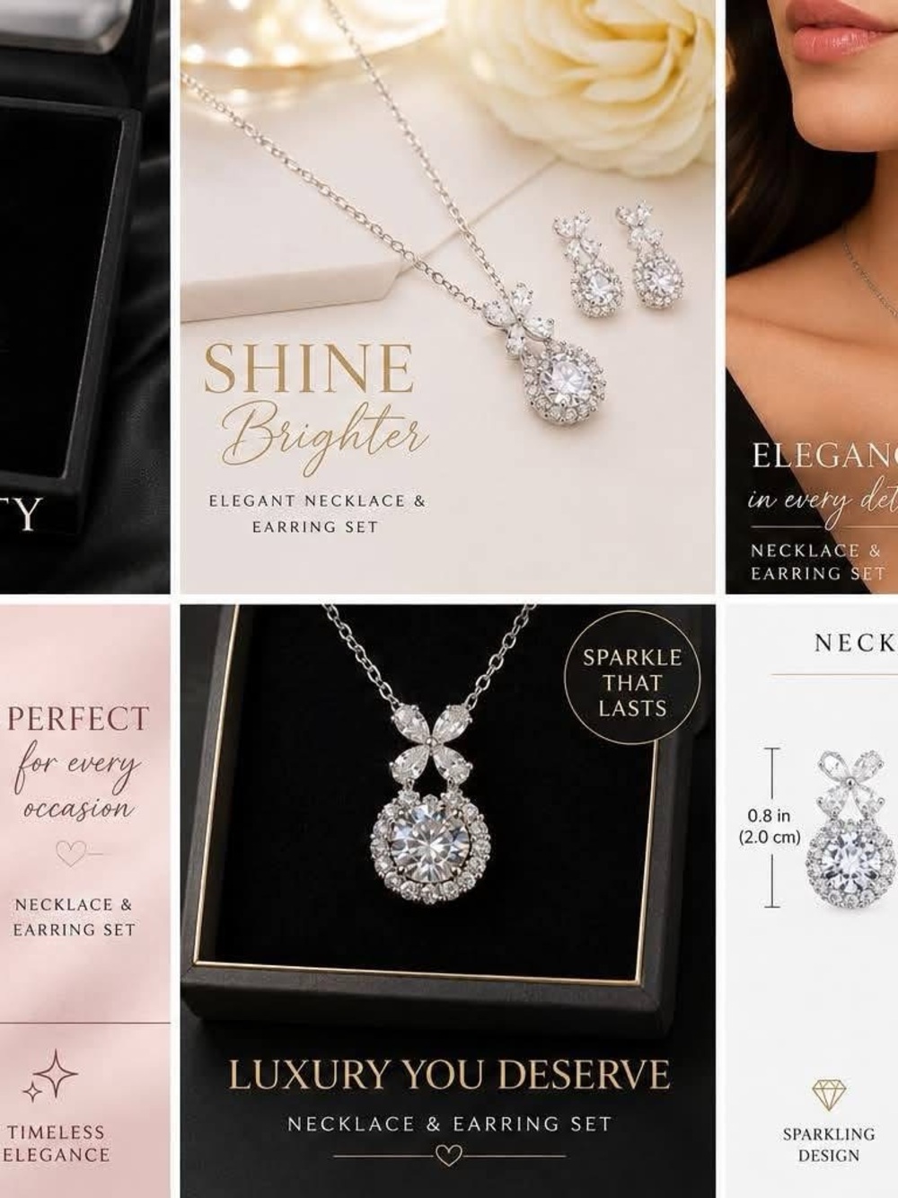 Silver Crystal Teardrop Necklace and Earring Set - Elegant Silver Bridal Jewelry